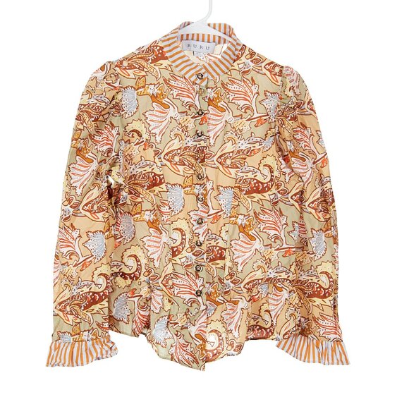 BURU Peplum Puffed Sleeve Button Front Top & Pull On Pants Set Women's Small - Picture 2 of 9